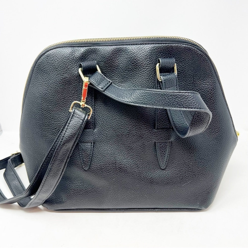 STEVE MADDEN BLACK FAUX VEGAN LEATHER SATCHEL CROSSBODY PURSE